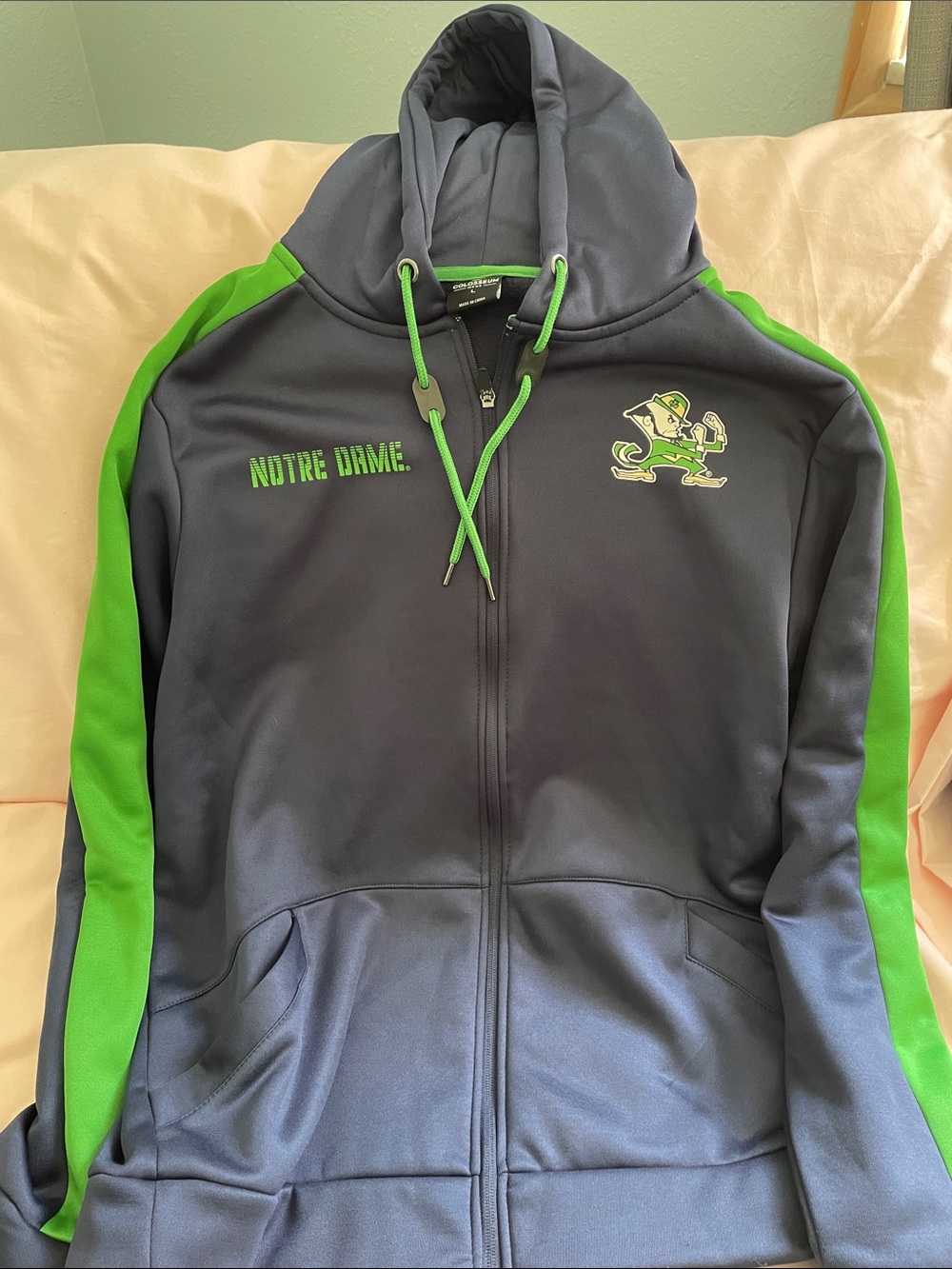 Colosseum Navy & Green Notre Dame Full-Zip Hoodie Jacket • Sz Large